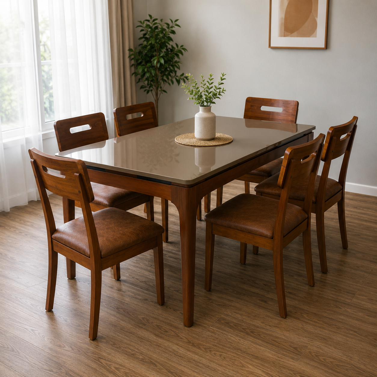 Juego de Comedor Mira con Vidrio Sobrepuesto con 6 Sillas Lila