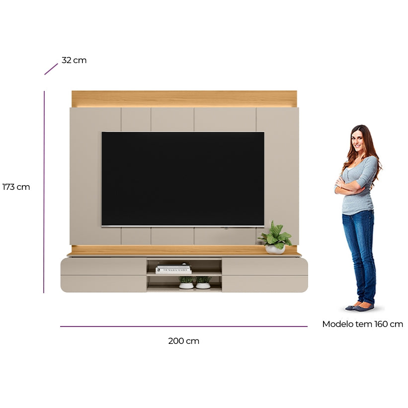 Panel para TV Zurique 200cm con Kit Led MDF/MDP