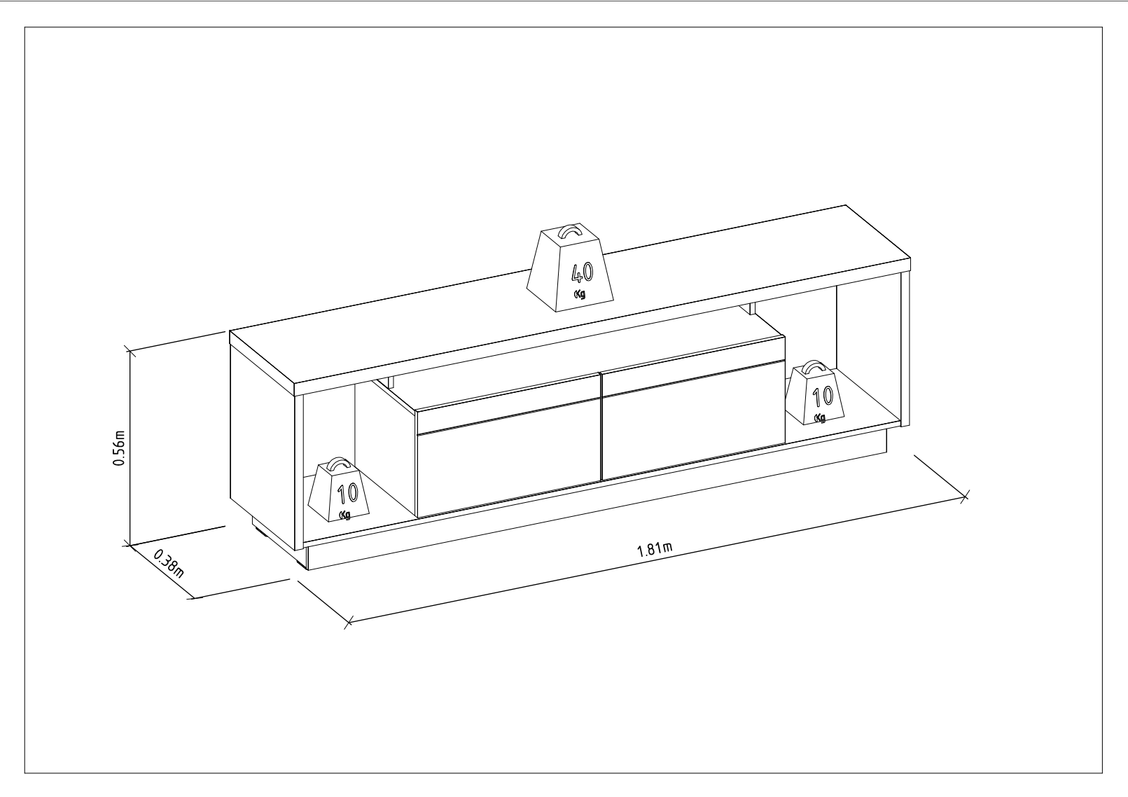 Rack tv Sala Cronos 180cm con tira Led MDF/MDP