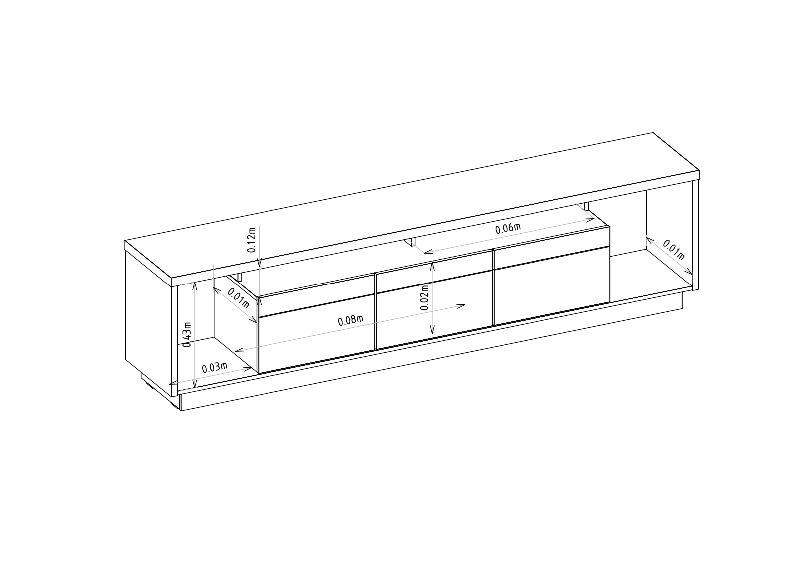 Rack tv Sala Cronos 220cm con tira Led MDF/MDP