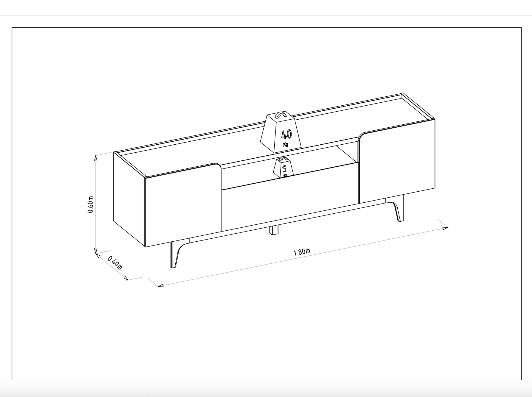 Rack para tv Orlando 180cm Patas en madera maciza