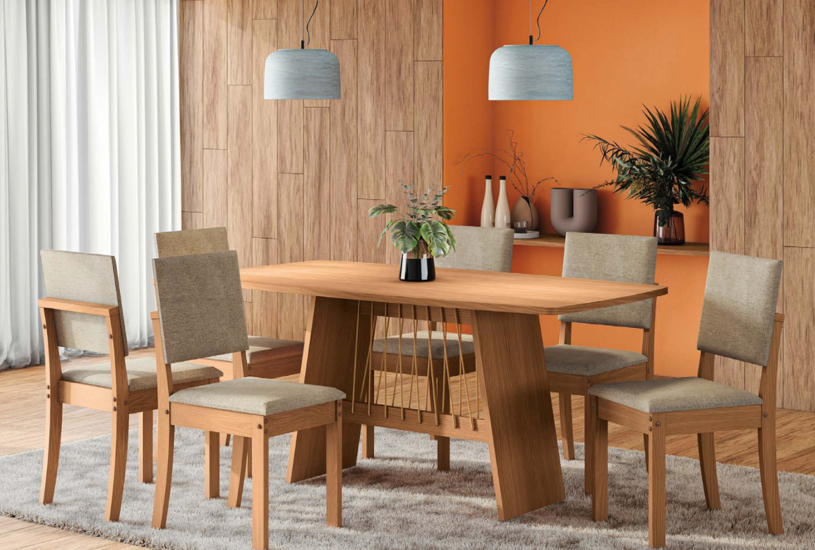 JUEGO DE COMEDOR ROMA 6 SILLAS LINO CON VIDRIO SOBREPUESTO