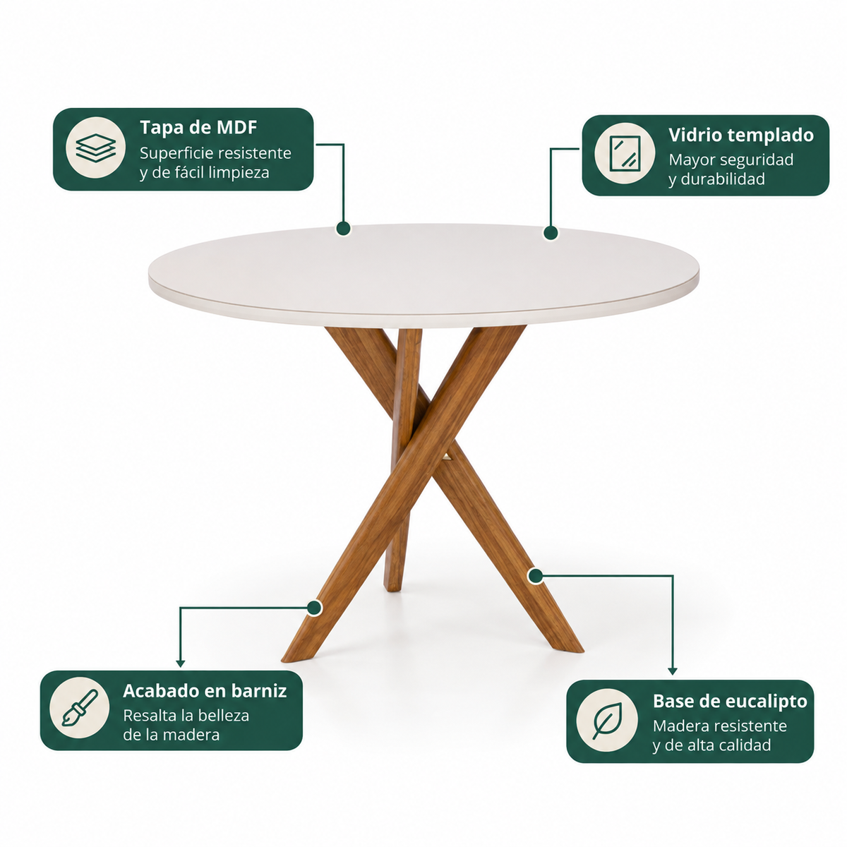 Juego de Comedor Catalina Redonda 1.09cm con 4 Sillas Selene - Madera Maciza