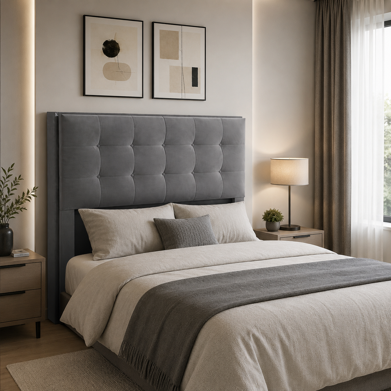 Respaldo de Cama Mela Terciopelo Gris - Tapizado