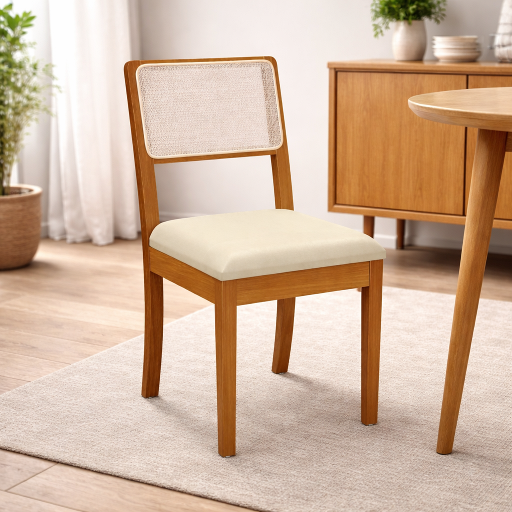 Juego de comedor Mesa Elma Redonda con Tapa de Vidrio Blanco con 4 Sillas Lola