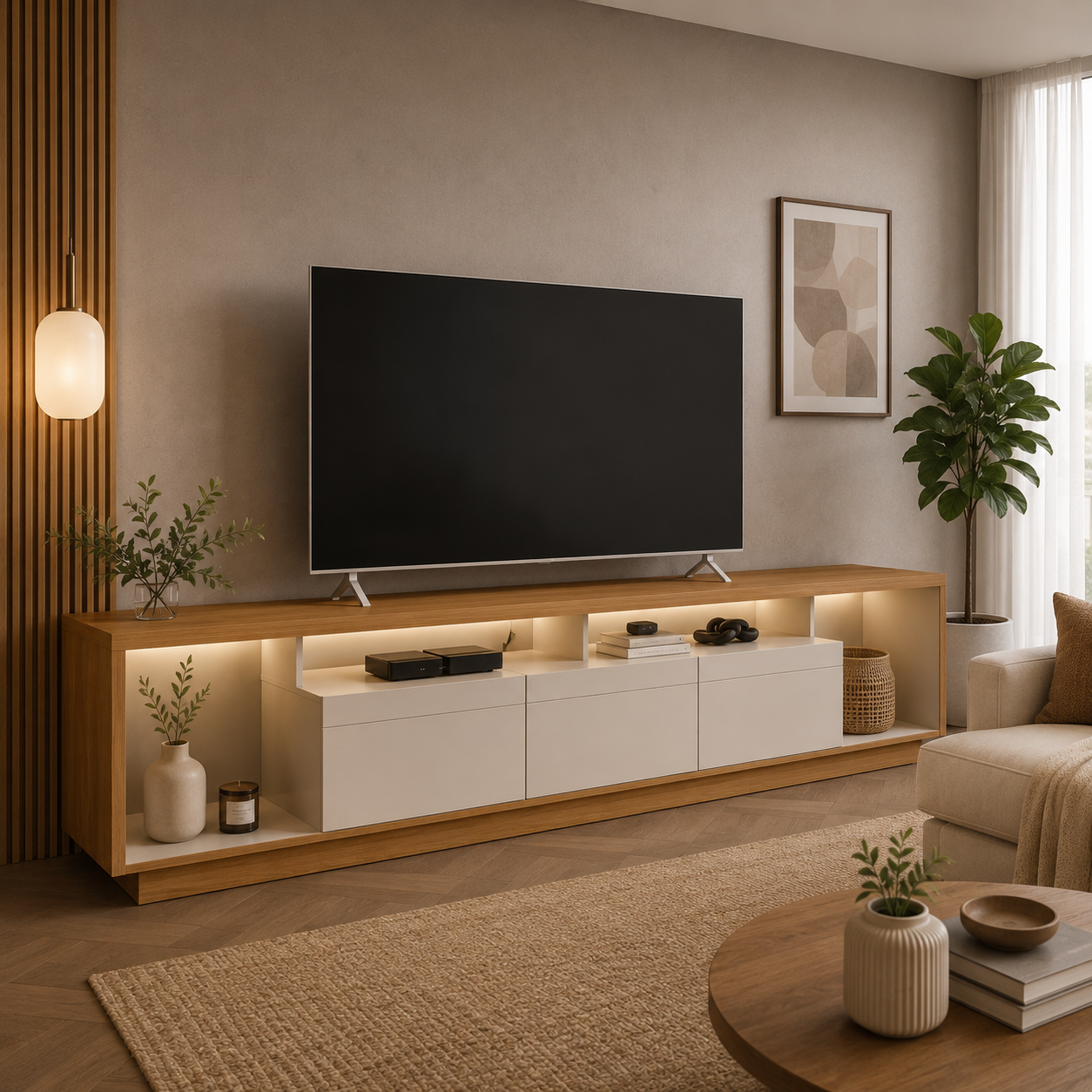 Rack tv Sala Cronos 220cm con tira Led MDF/MDP