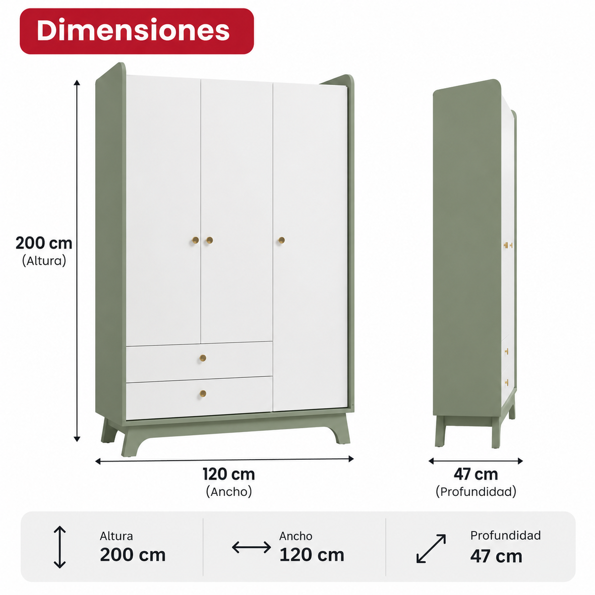 Ropero Sony de 3 Puertas con 2 Cajones