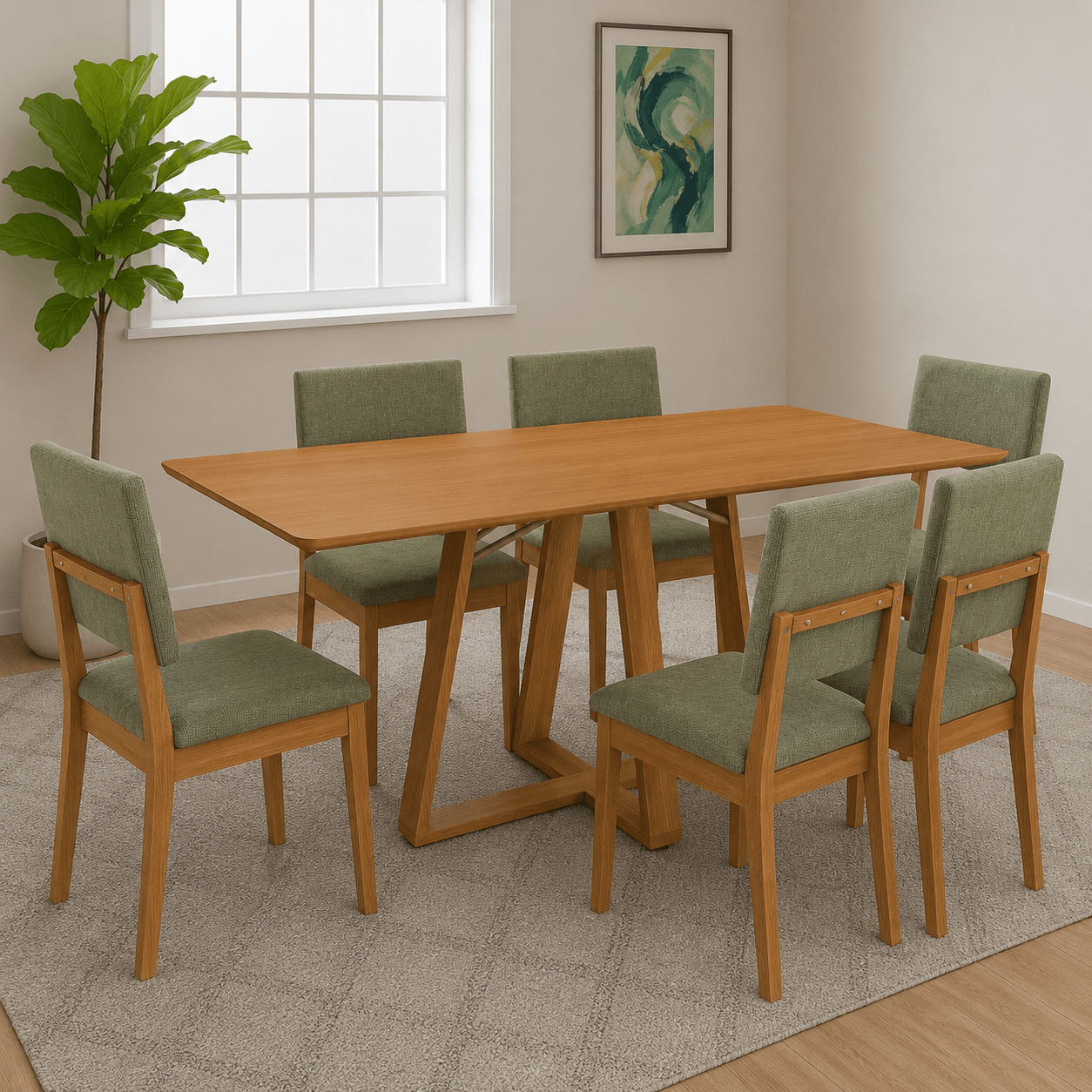 Juego de Comedor Alva 160cm con 6 Sillas Luna