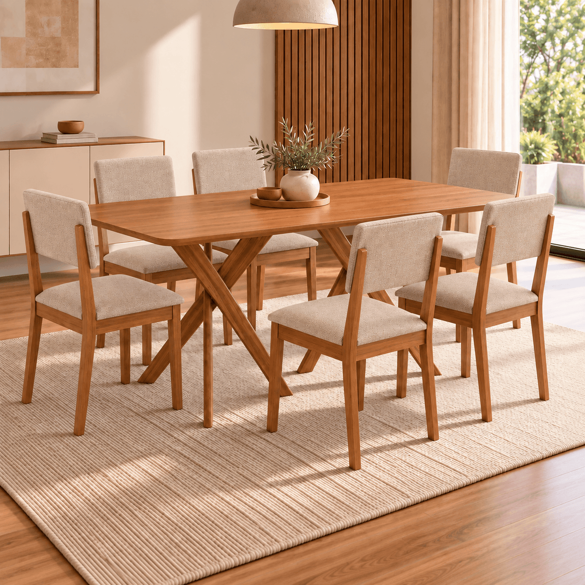 Juego de Comedor Catalina 1.80cm con 6 sillas Selene - Madera Maciza