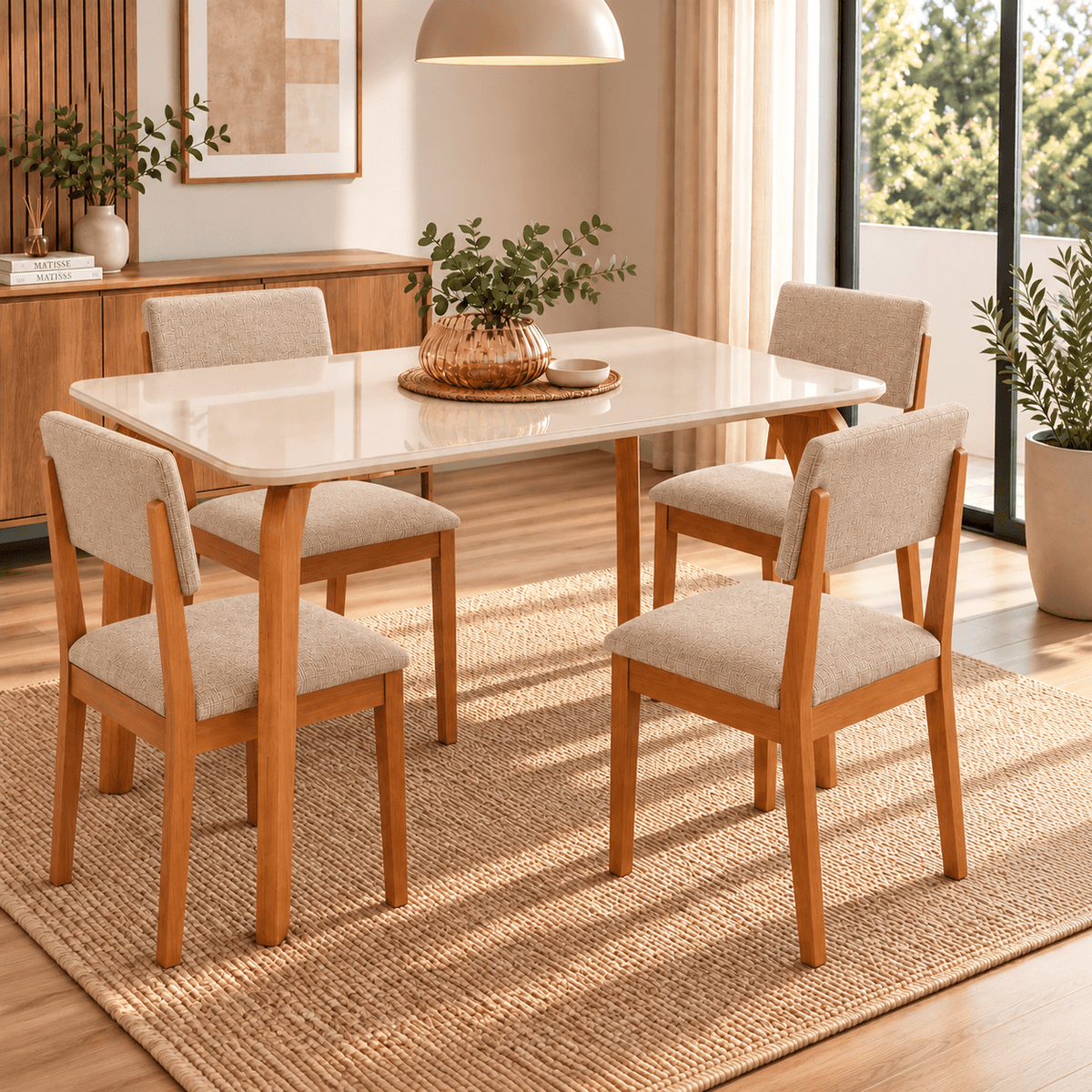 Juego de Comedor Prado 1.30cm con 4 Sillas Selene
