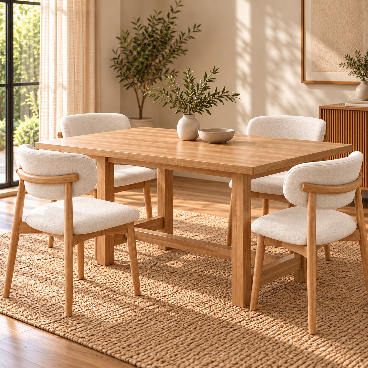 Juego de Comedor 120cm Odin con 4 sillas Mia Lino