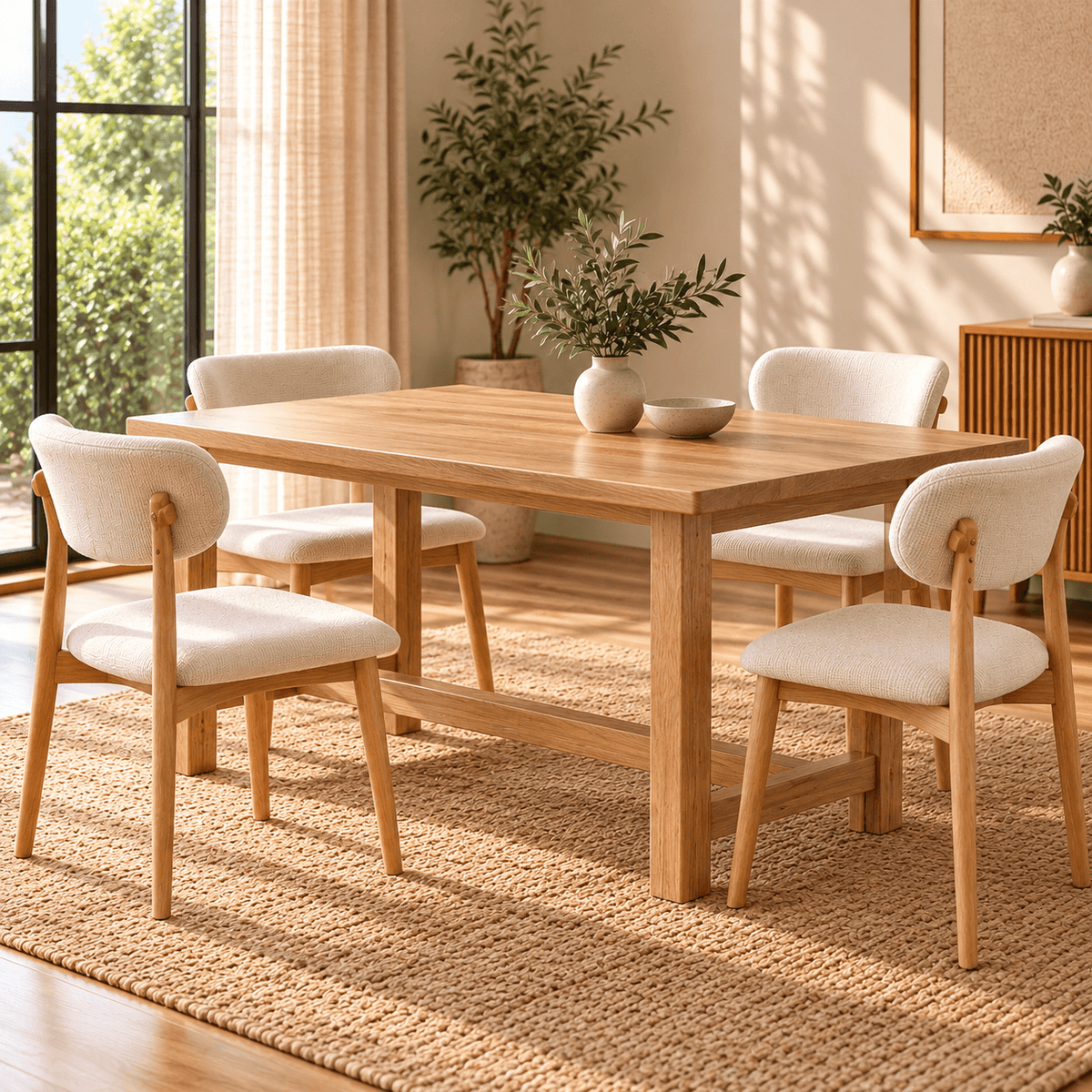 Juego de Comedor Odin 100cm con 4 sillas Mia Lino