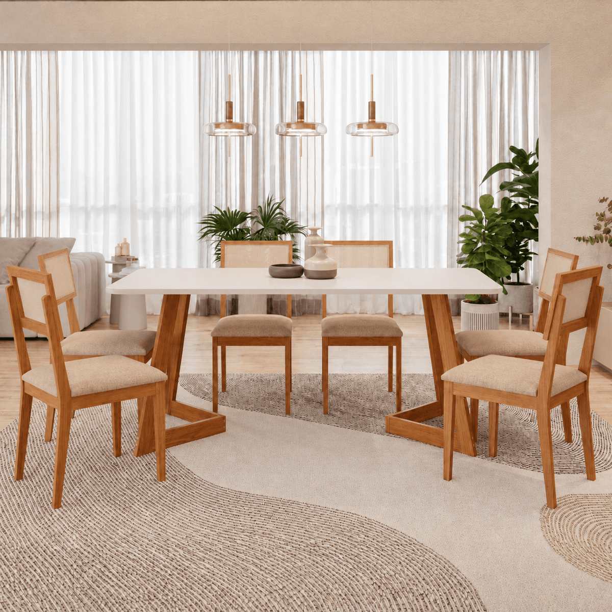 Juego de Comedor Catania 1.80cm con 6 Sillas Enara - Madera Maciza