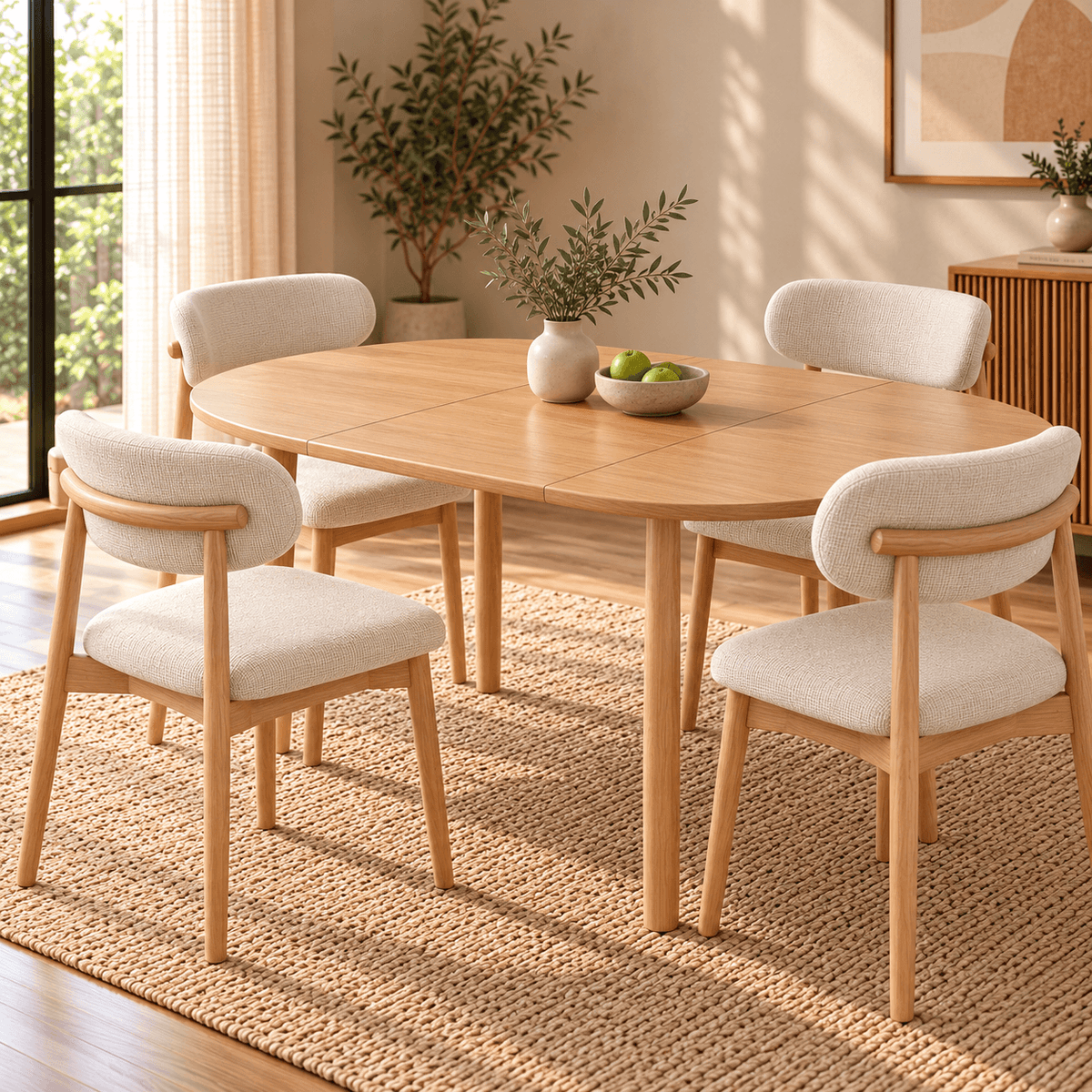 Juego de Comedor Oslo con 4 sillas Mia en Lino