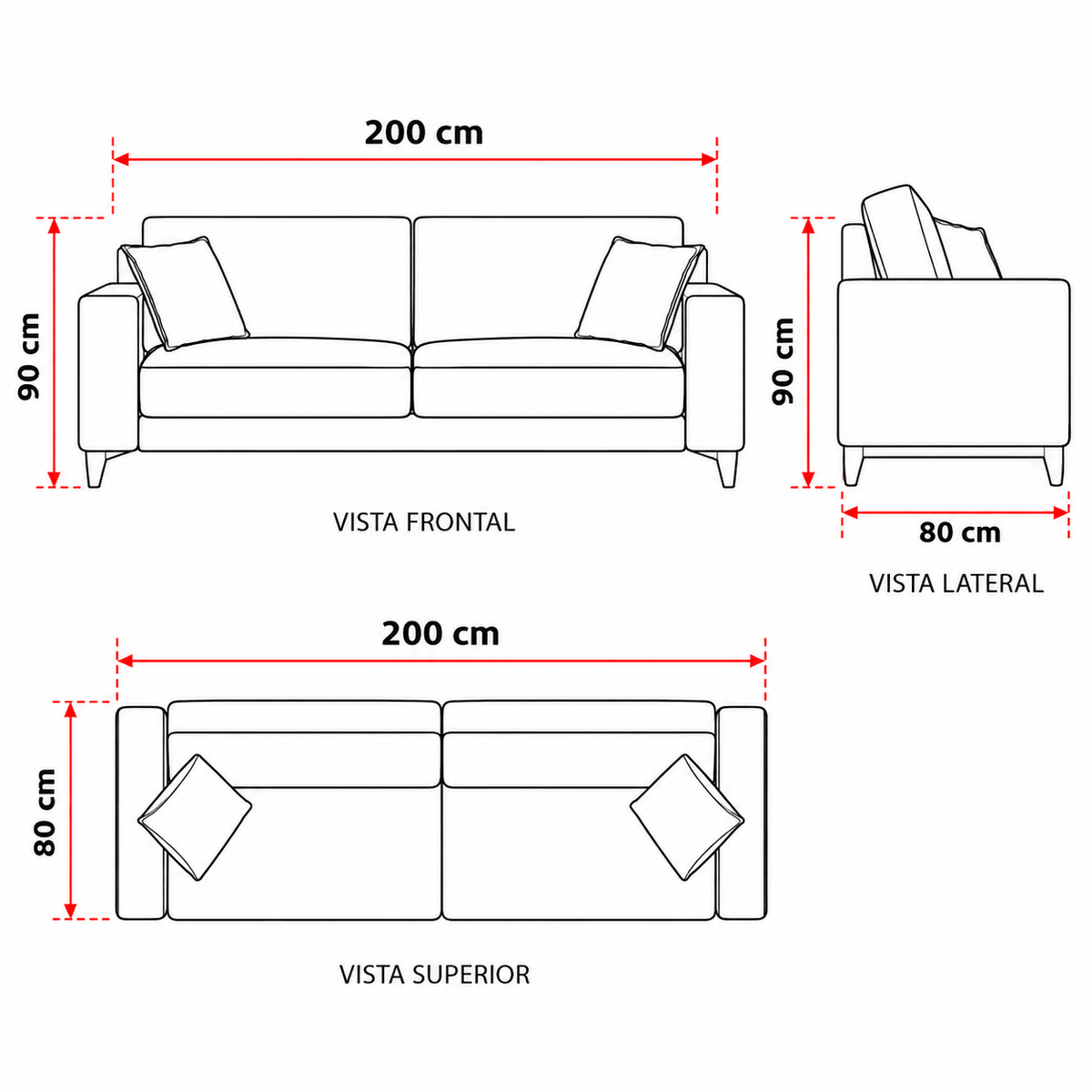 Sofa Scoti 200cm c/Patas de Madera