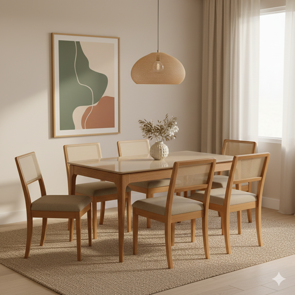 Juego de Comedor Freijo/Bronce Lomira con 6 sillas