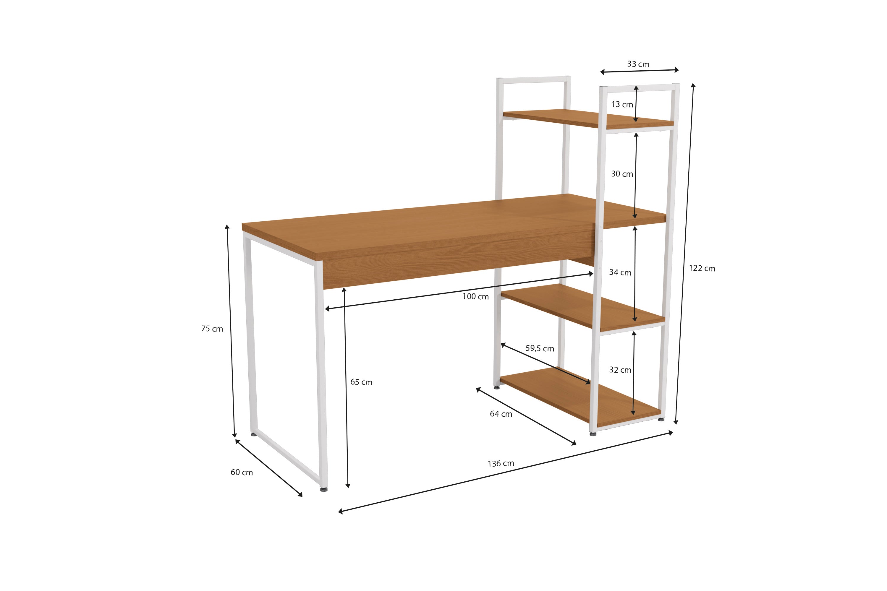 MESA DE ESCRITORIO CON ESTANTERIA LINEA INDUSTRIAL HIERRO - BALTON HOGAR