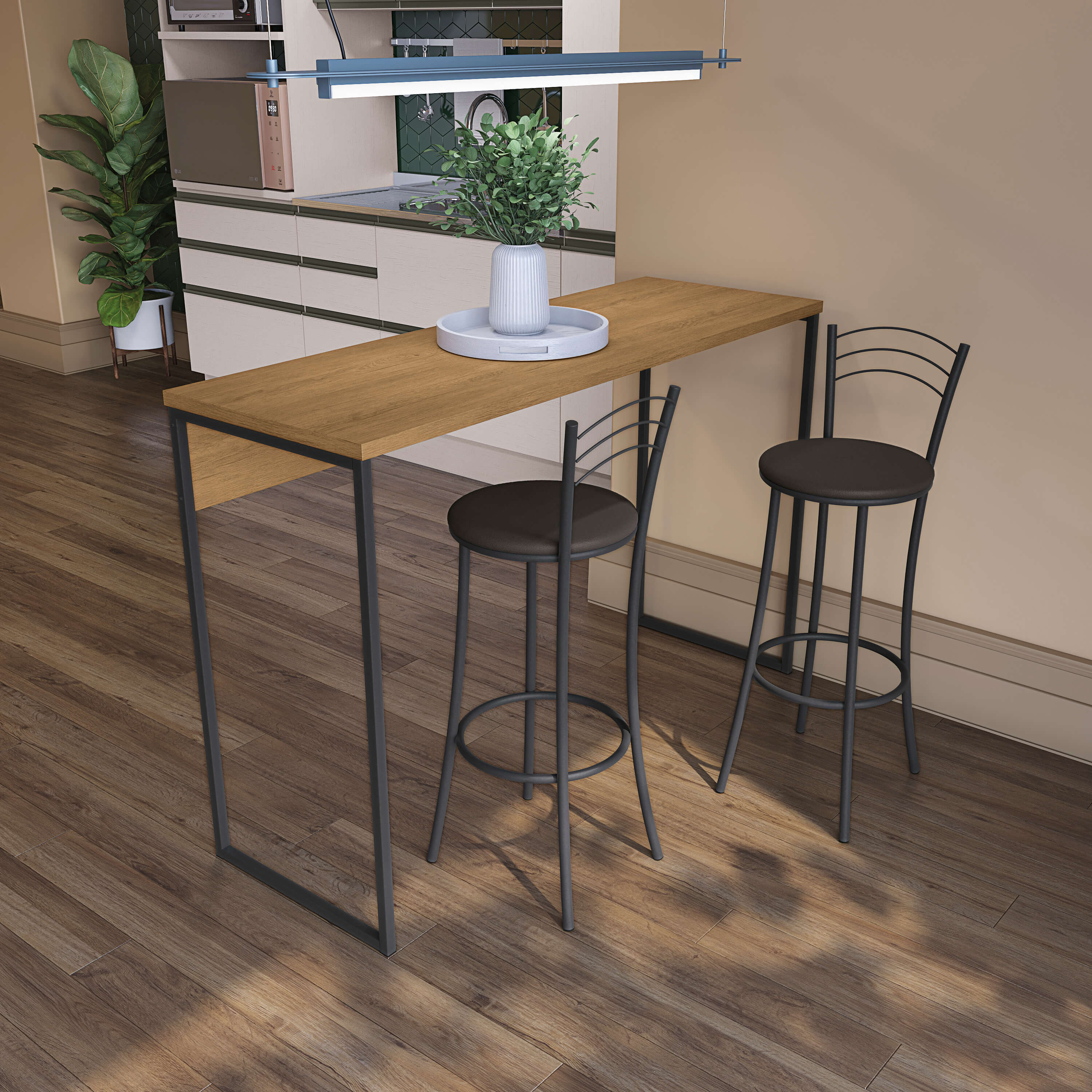 BARRA DESAYUNADOR ISLA 136CM LINEA INDUSTRIAL HIERRO