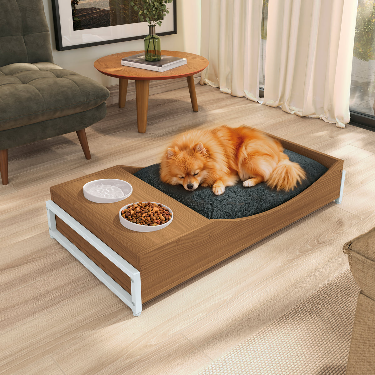 Cama con comedero para mascotas - Linea Industrial