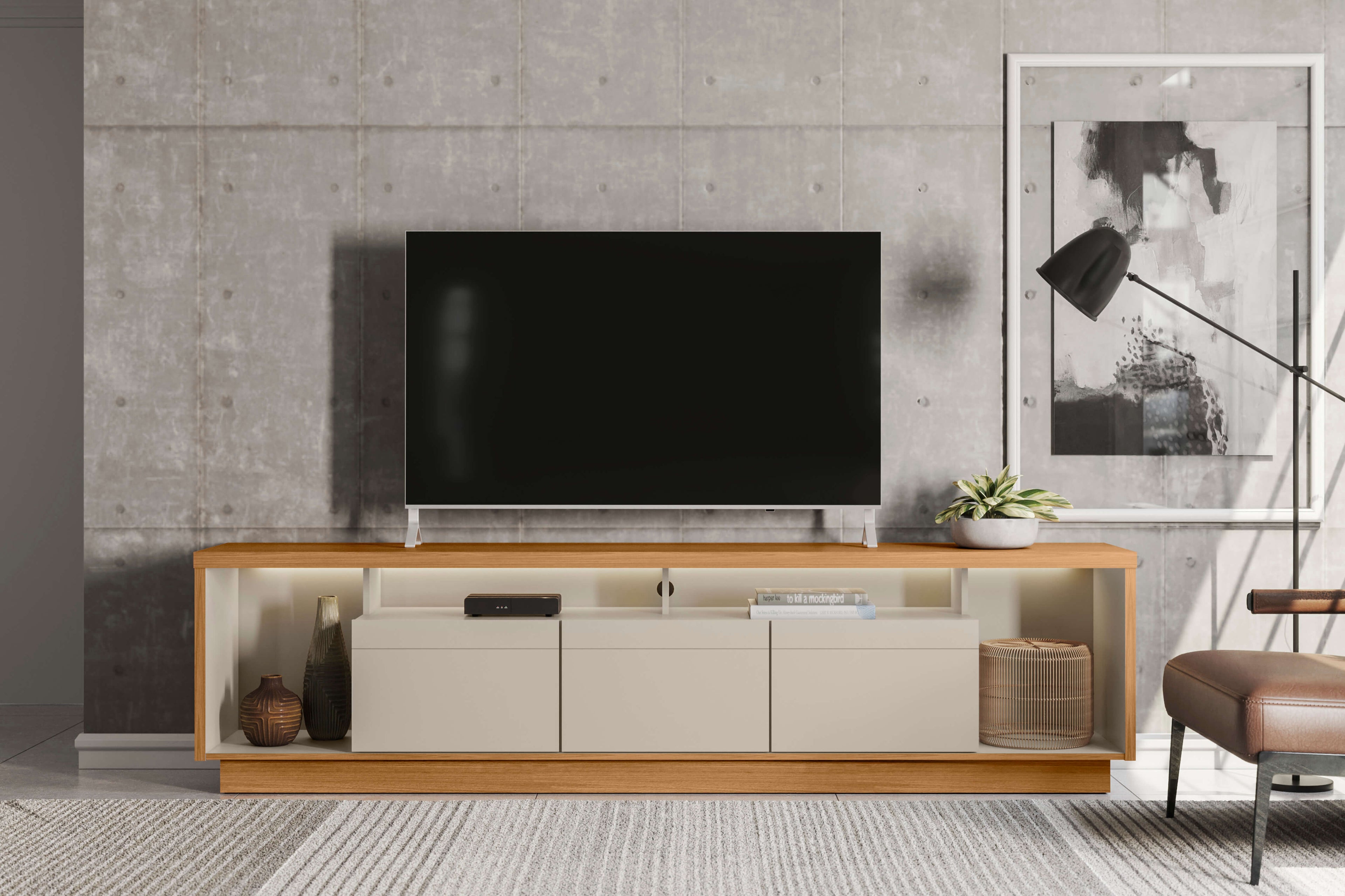 Rack tv Sala Cronos 220cm con tira Led MDF/MDP