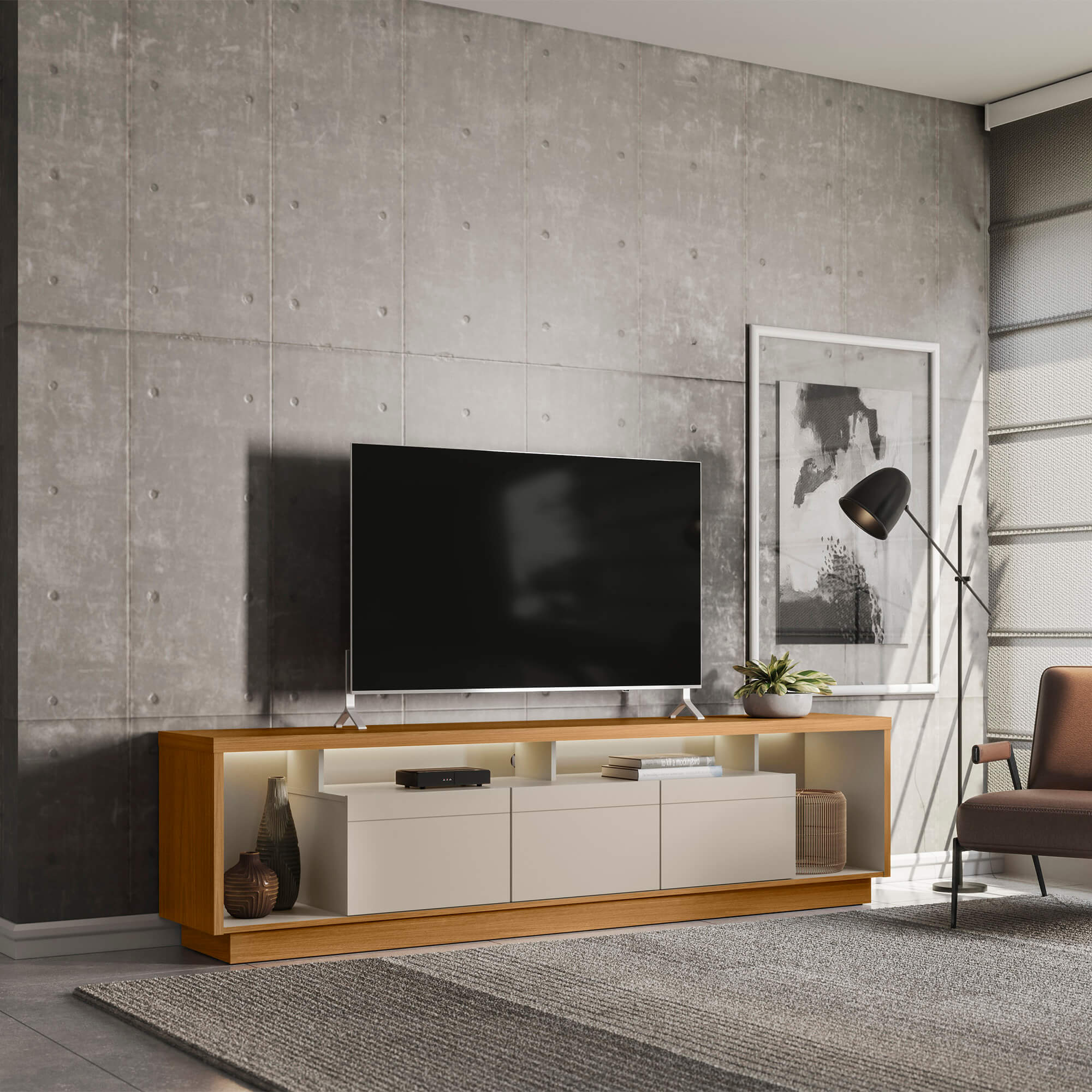 Rack tv Sala Cronos 220cm con tira Led MDF/MDP