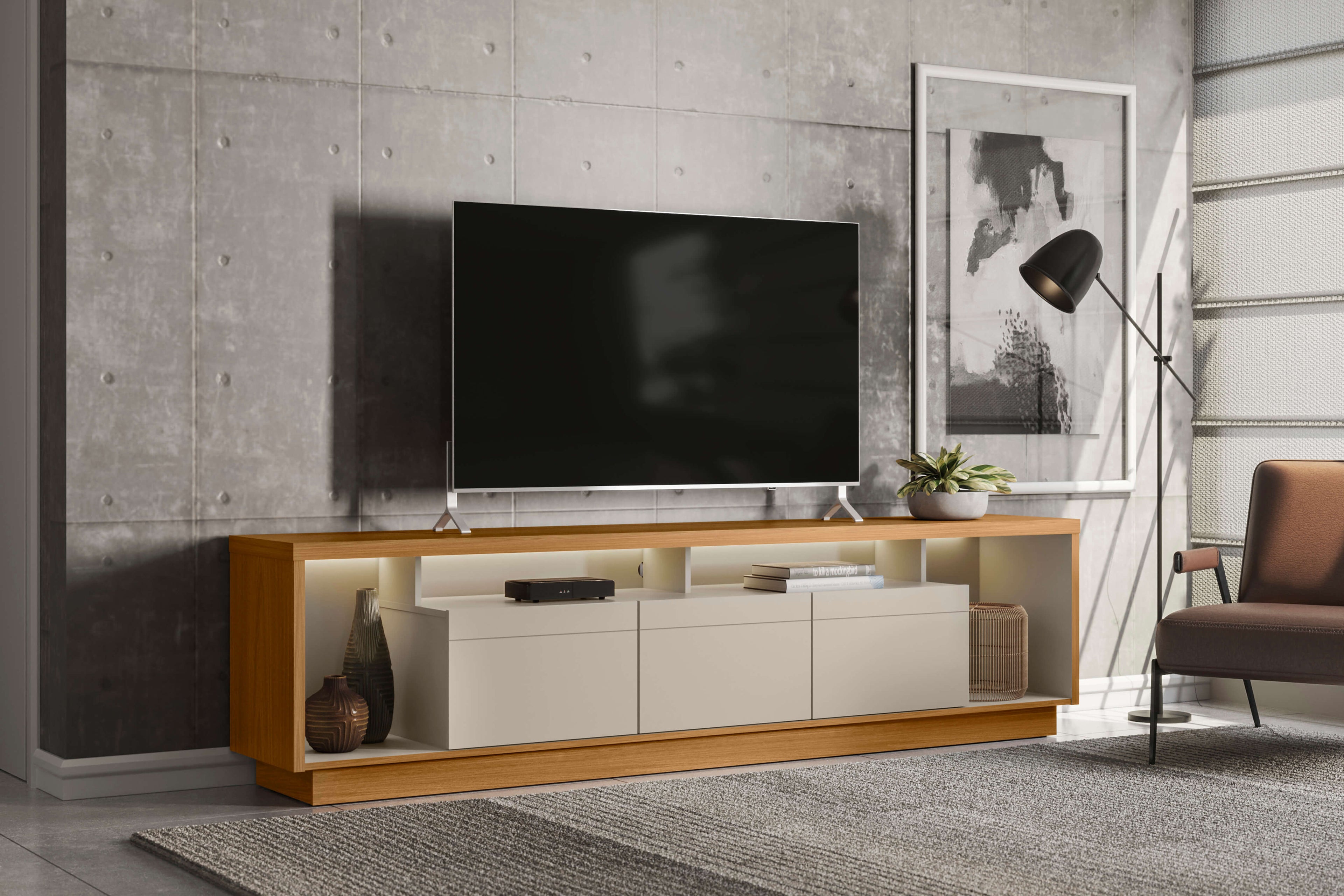 Rack tv Sala Cronos 220cm con tira Led MDF/MDP