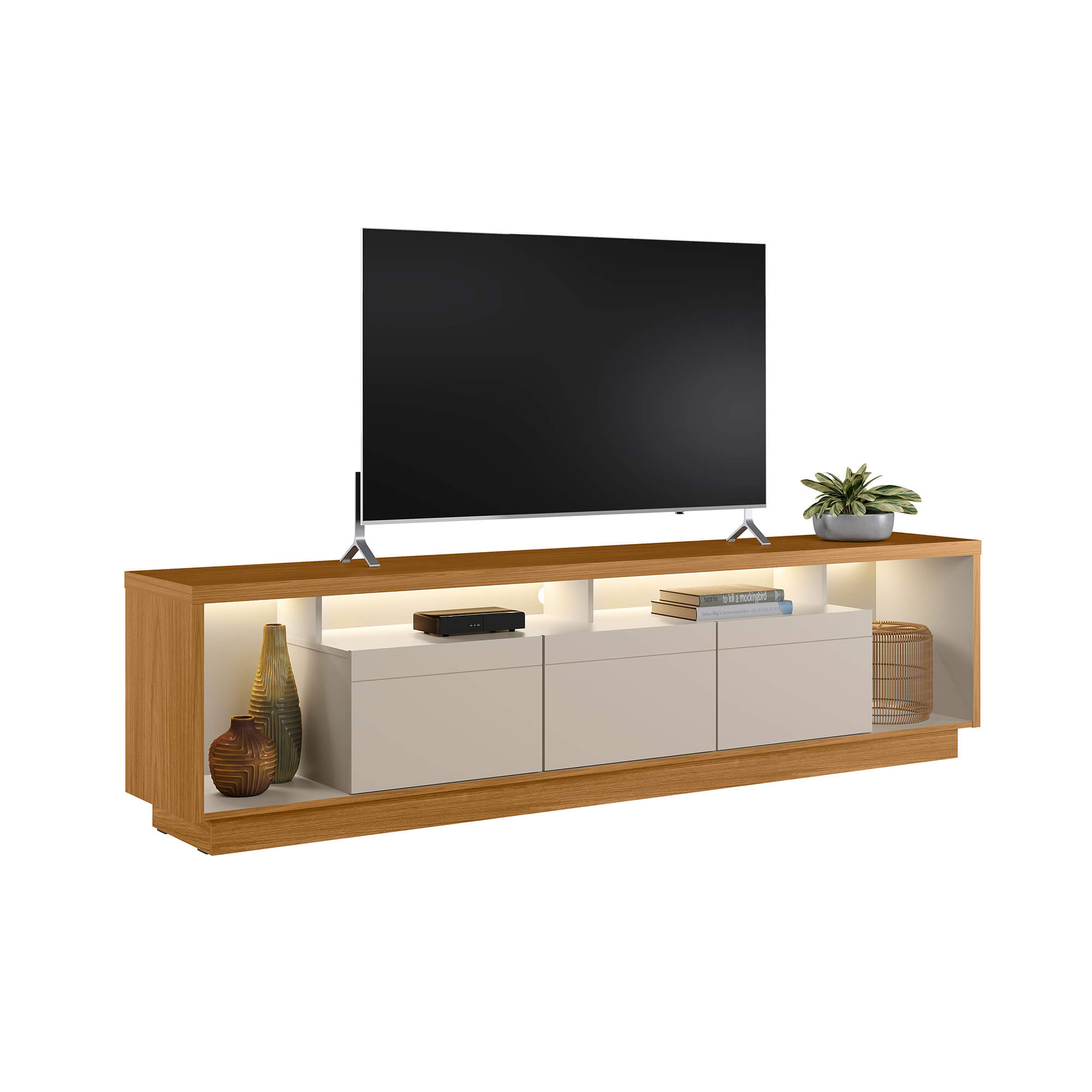 Rack tv Sala Cronos 220cm con tira Led MDF/MDP