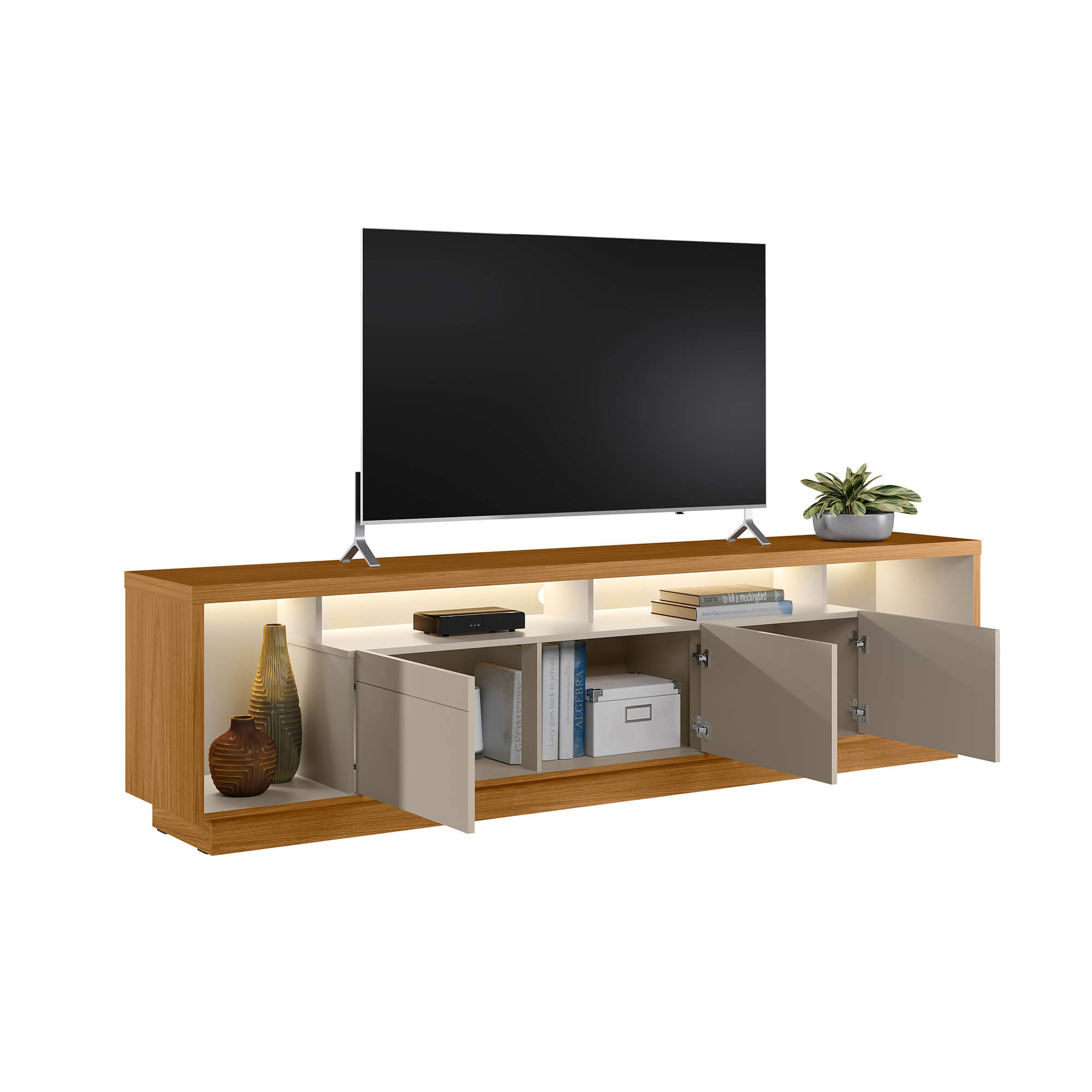 Rack tv Sala Cronos 220cm con tira Led MDF/MDP