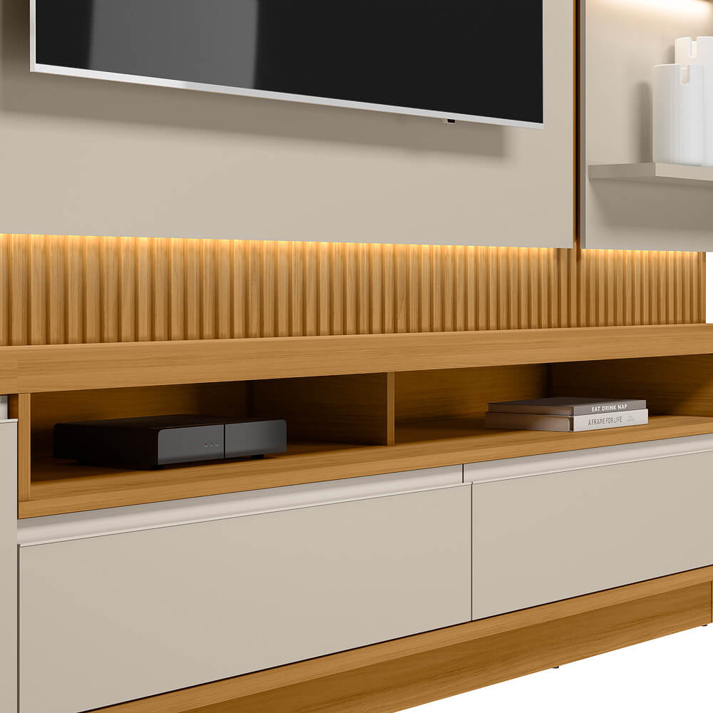 Rack con Panel Modular Sao Paulo Completo con Led MDF/MDP
