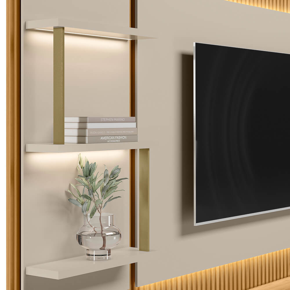 Rack con Panel Modular Sao Paulo Completo con Led MDF/MDP
