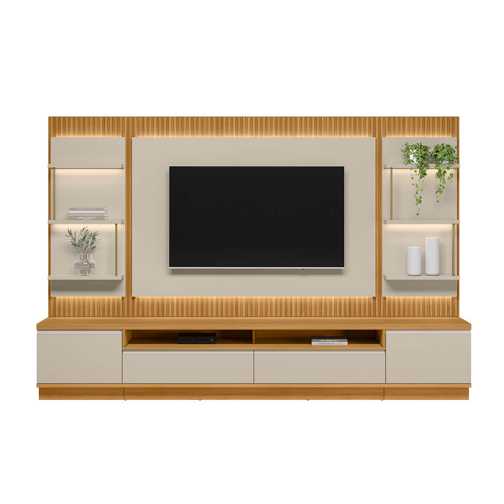 Rack con Panel Modular Sao Paulo Completo con Led MDF/MDP