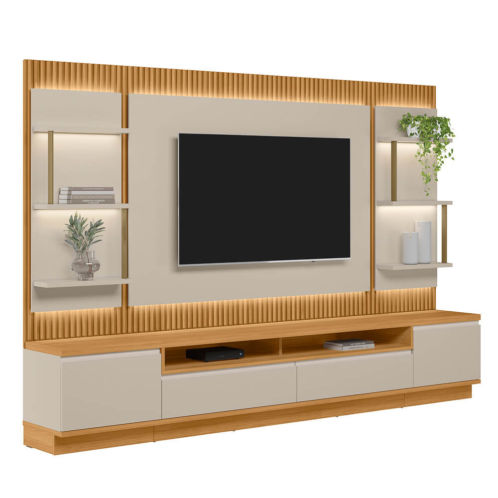Rack con Panel Modular Sao Paulo Completo con Led MDF/MDP