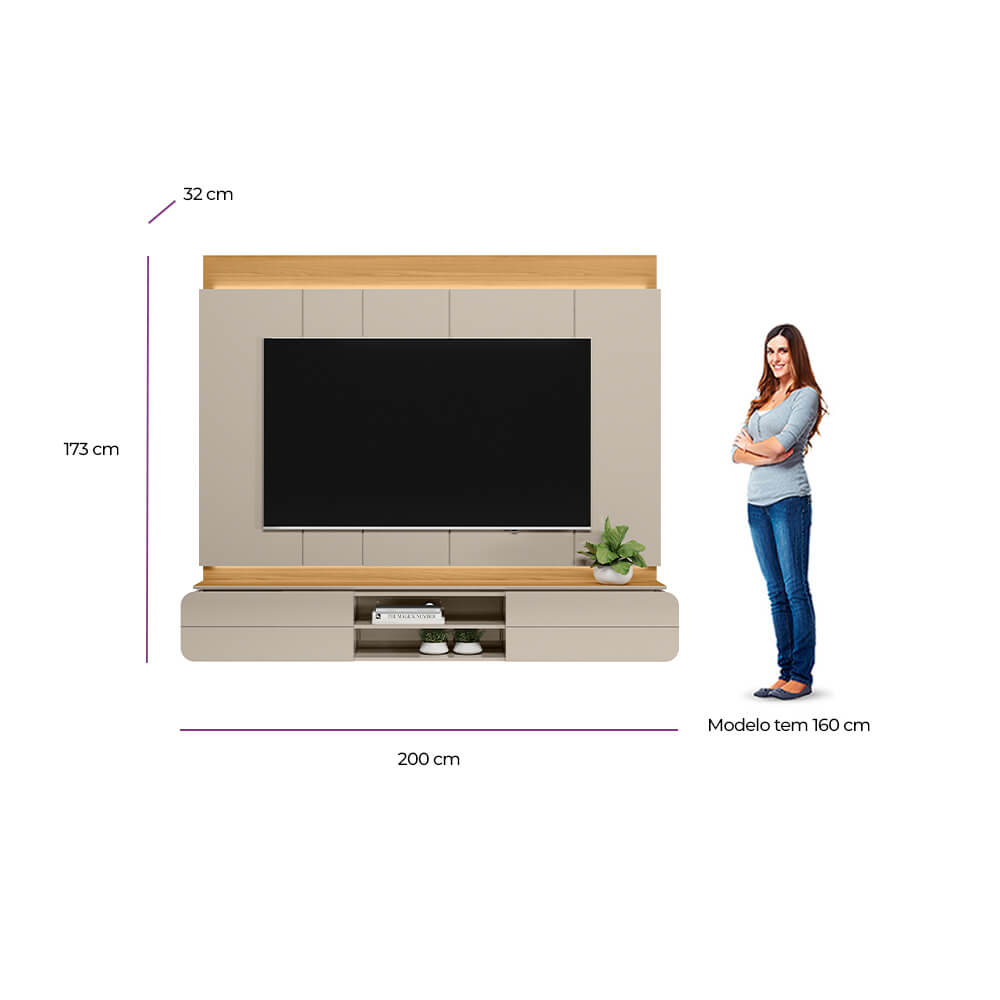 Panel para TV Zurique 200cm con Kit Led MDF/MDP