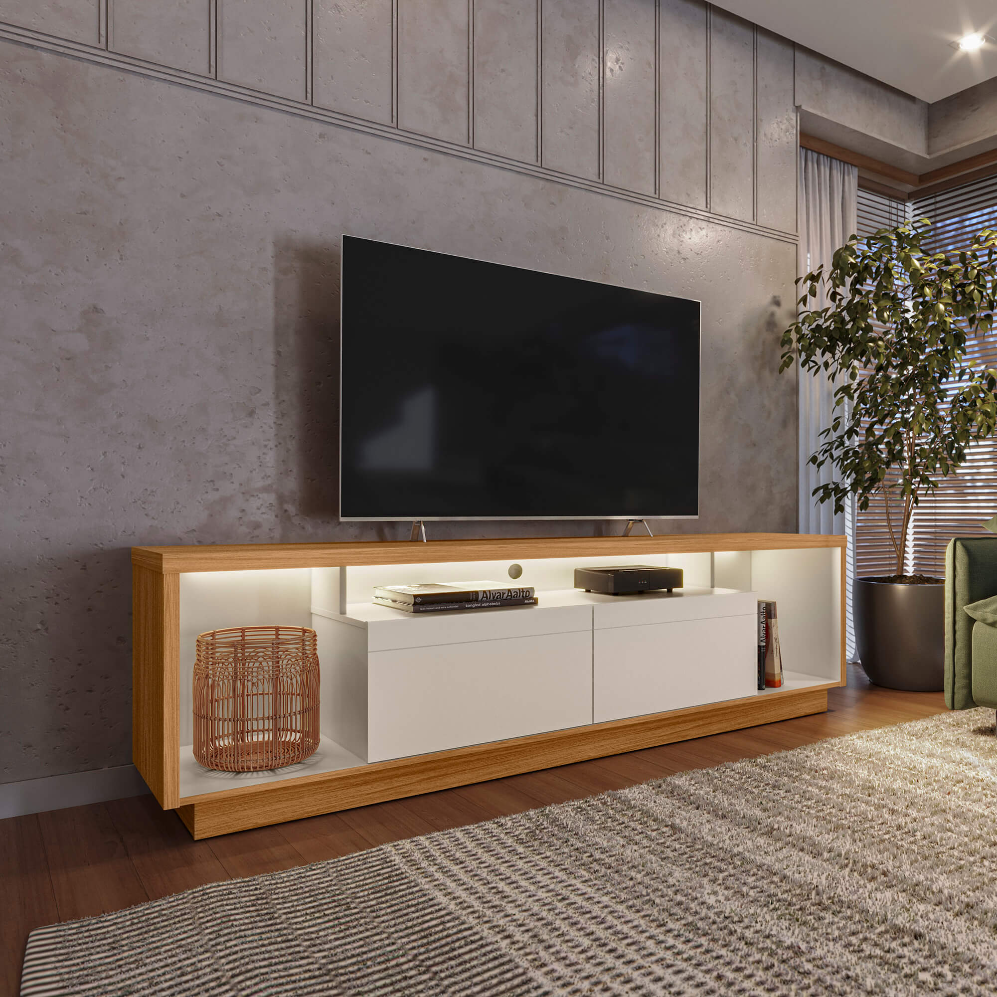 Rack tv Sala Cronos 180cm con tira Led MDF/MDP