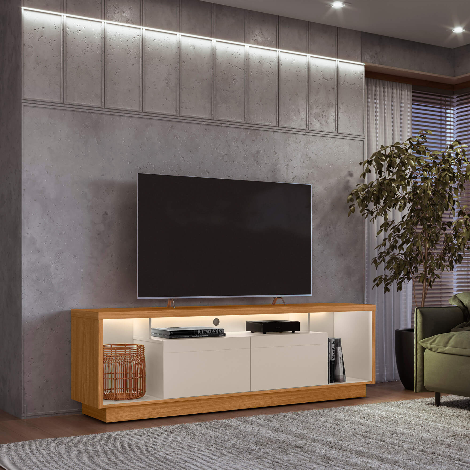 Rack tv Sala Cronos 180cm con tira Led MDF/MDP