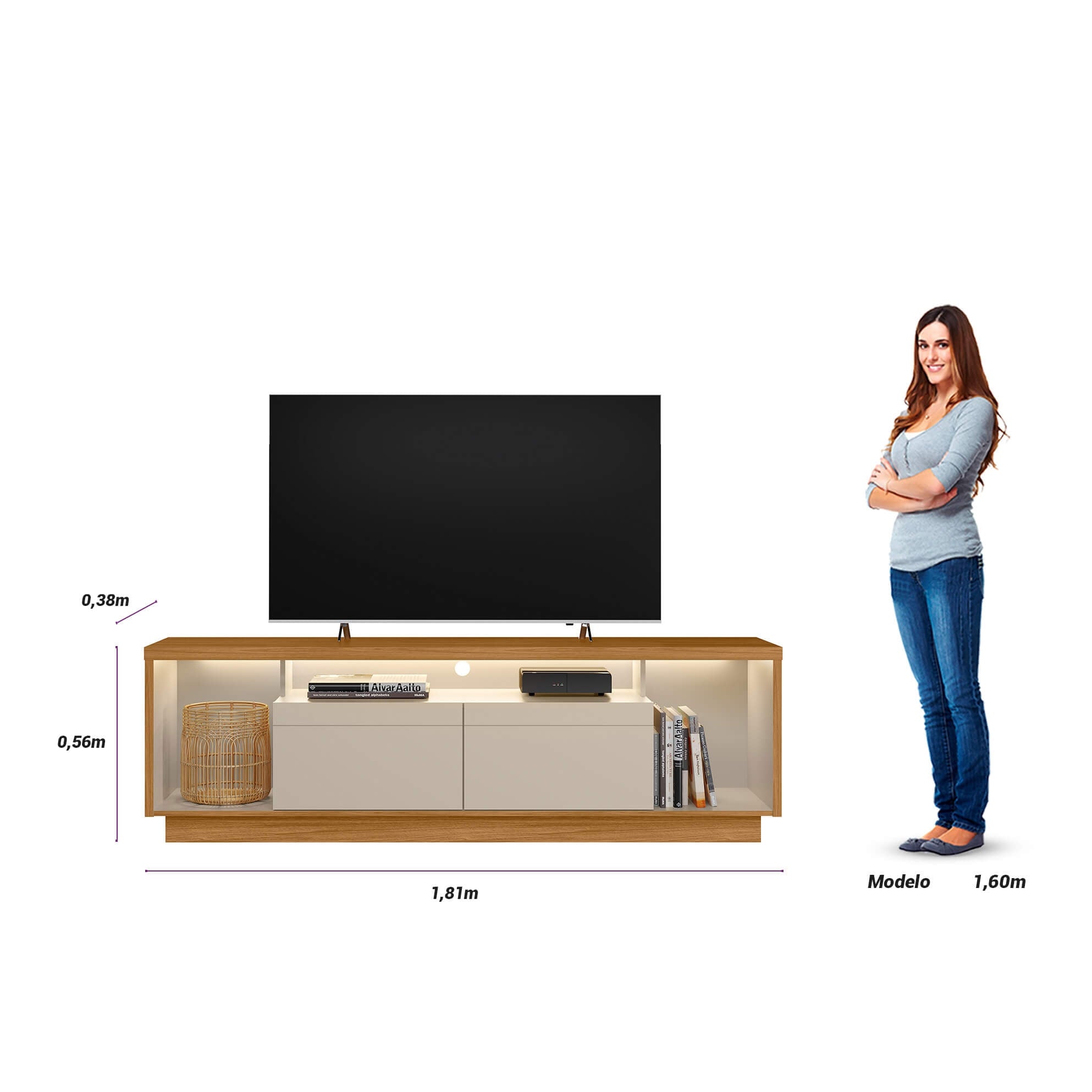 Rack tv Sala Cronos 180cm con tira Led MDF/MDP