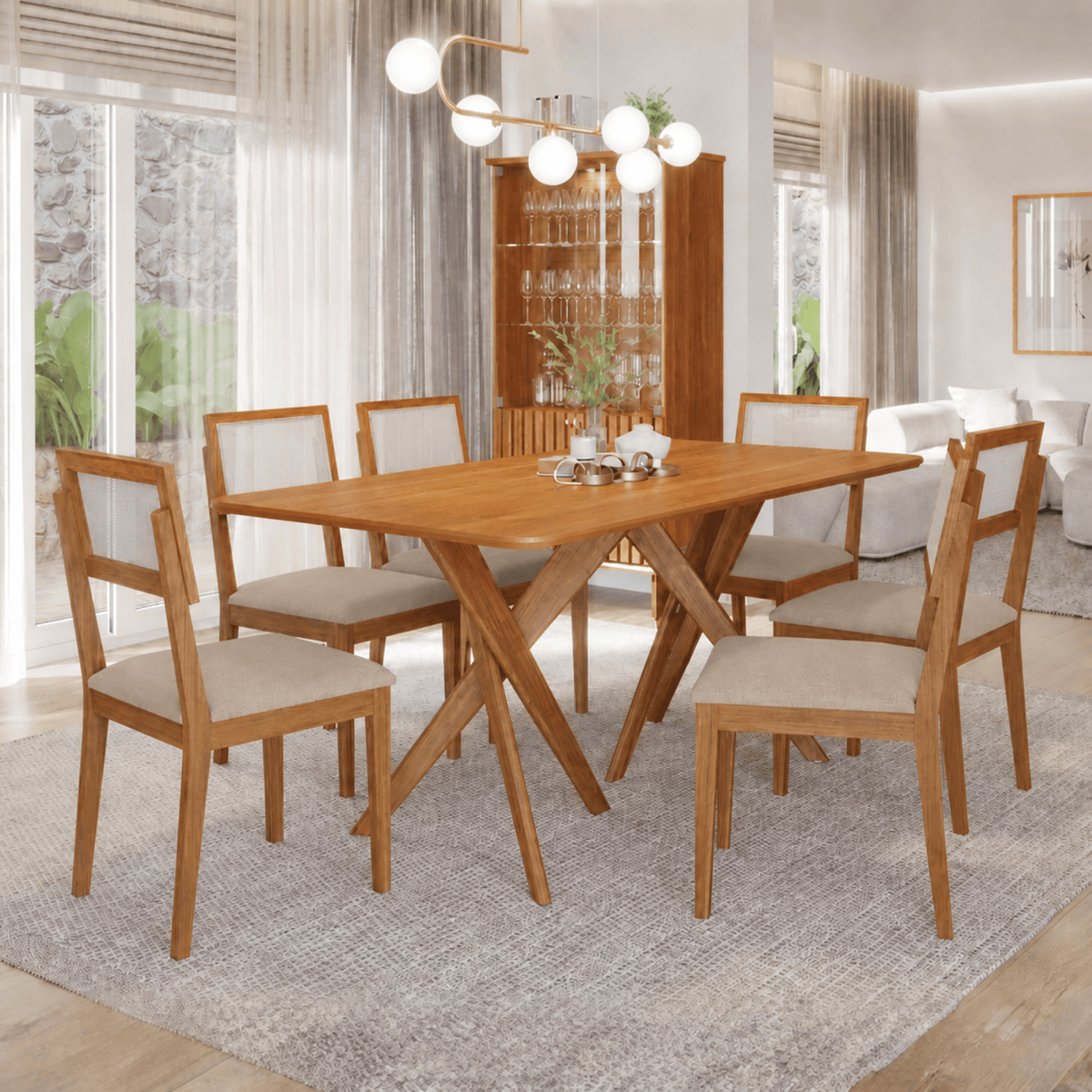 Juego de Comedor Catalina 1.80cm con 6 sillas Enara - Madera Maciza