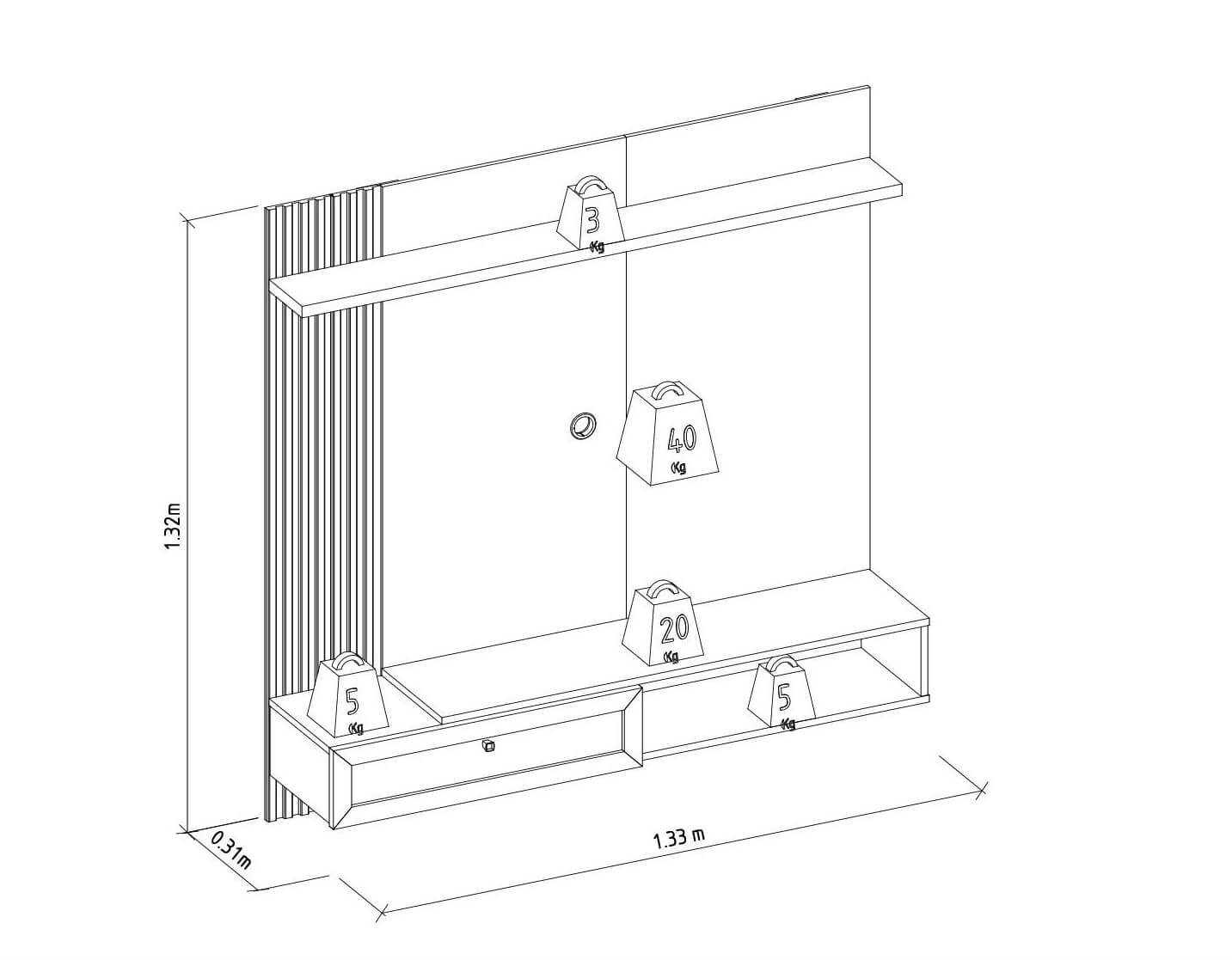 Panel para TV Alvorada 133cm con Led MDF/MDP