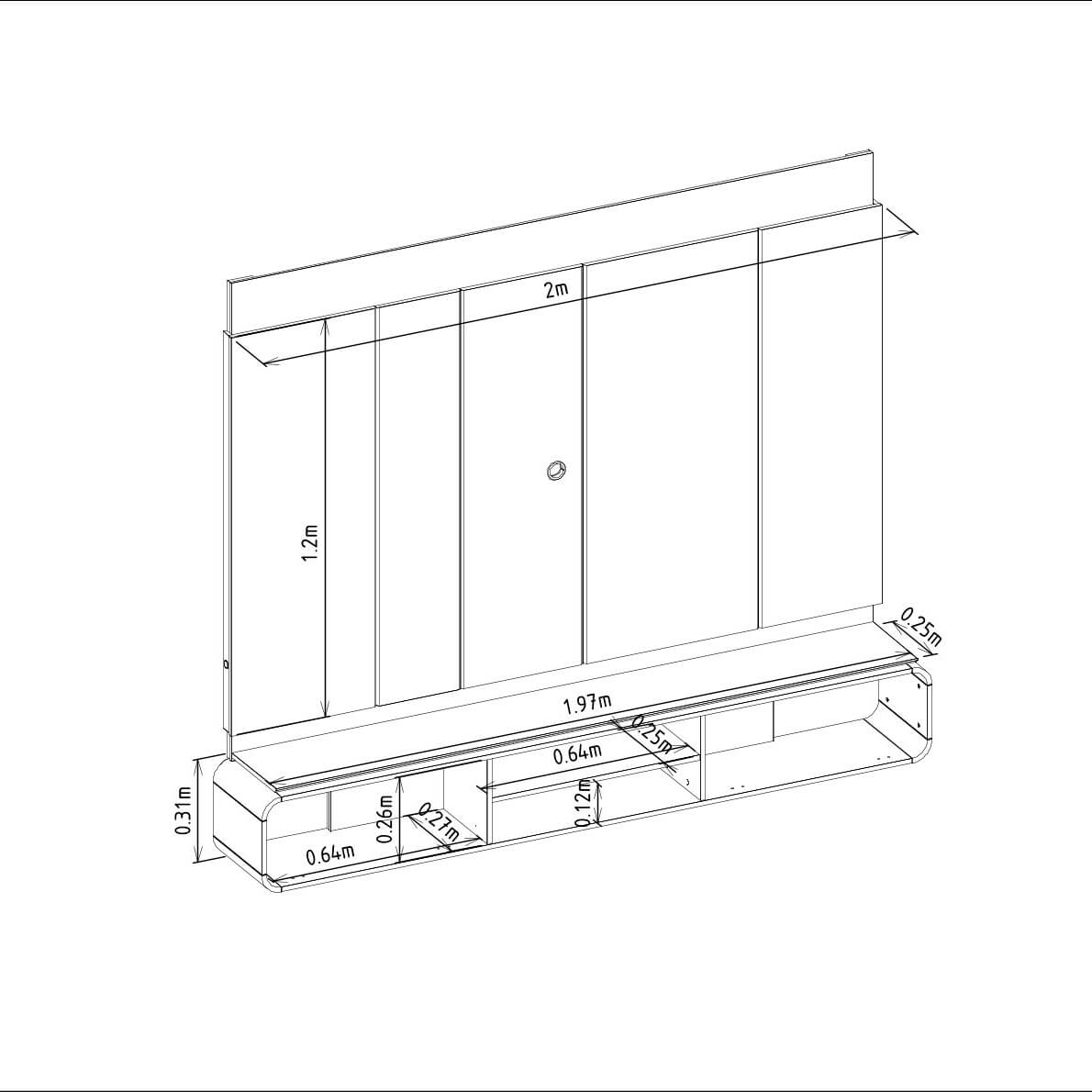 Panel para TV Zurique 200cm con Kit Led MDF/MDP