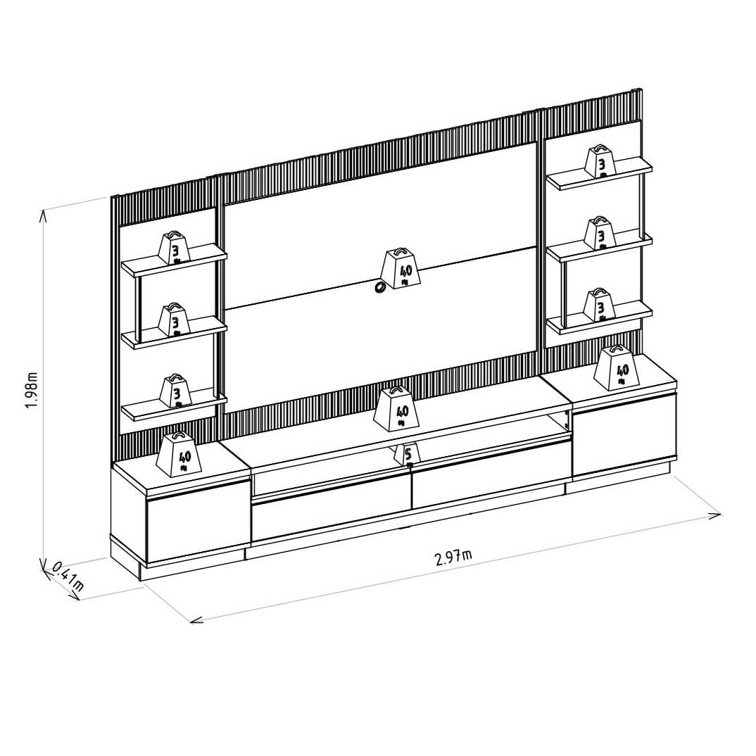 Rack con Panel Modular Sao Paulo Completo con Led MDF/MDP