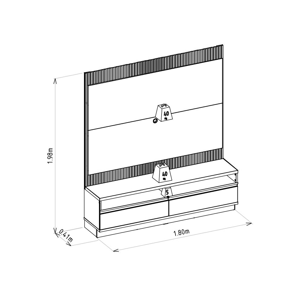 Rack con Panel Modular Sao Paulo 180cm con Led MDF/MDP