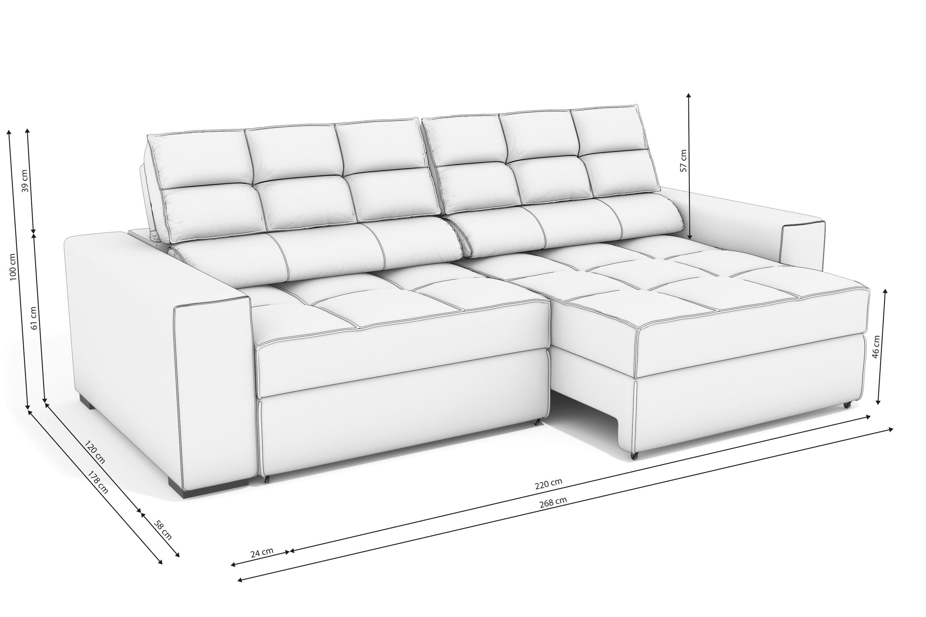 SOFA DELUXE 2.70CM RETRACTIL RECLINABLE 6 POSICIONES