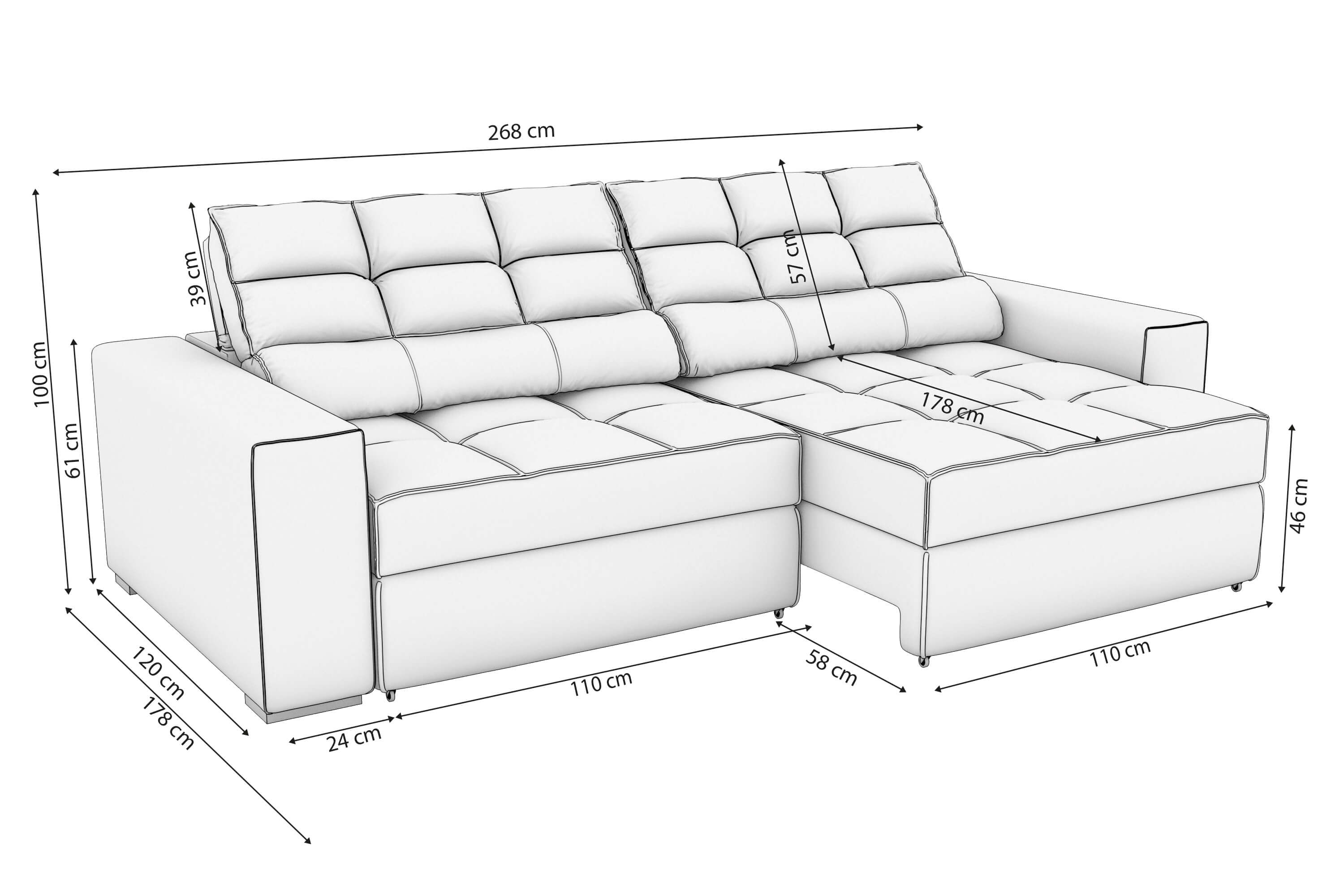SOFA DELUXE 2.70CM RETRACTIL RECLINABLE 6 POSICIONES