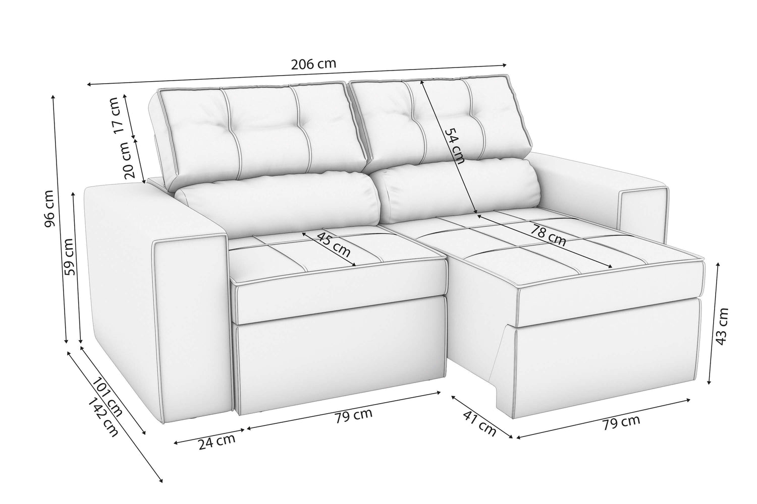 SOFA RETRACTIL/RECLINABLE 6 POSICIONES LANUS 206CM