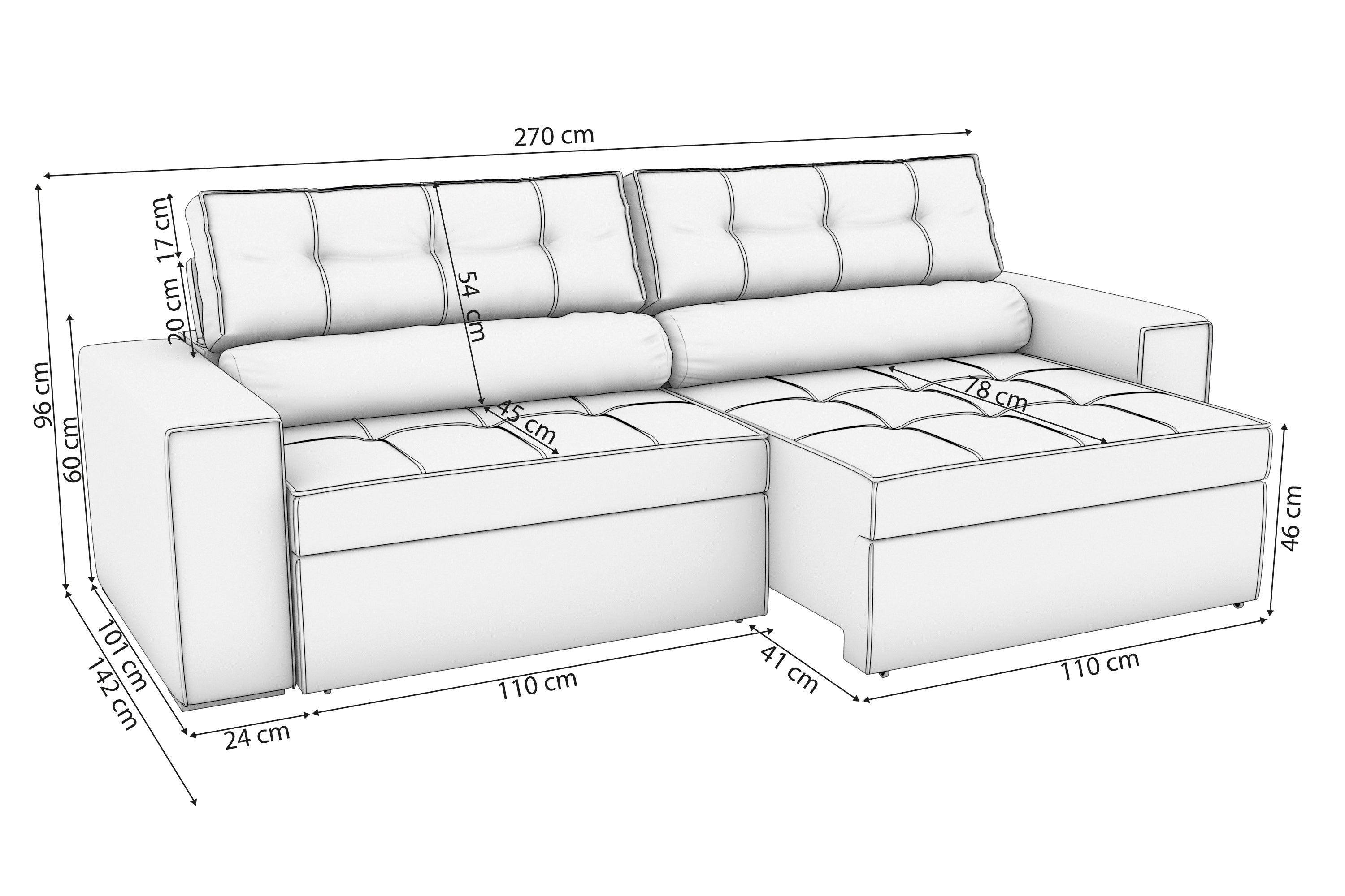 SOFA LANUS ARENA 2.70CM RETRACTIL RECLINABLE