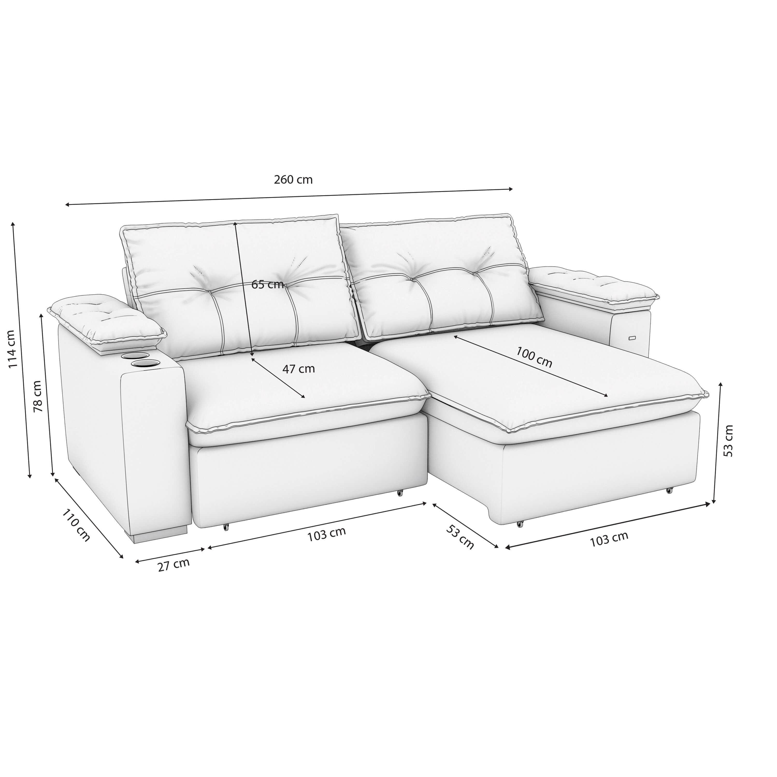 SOFA ZANDON 260CM RETRACTIL/RECLINABLE