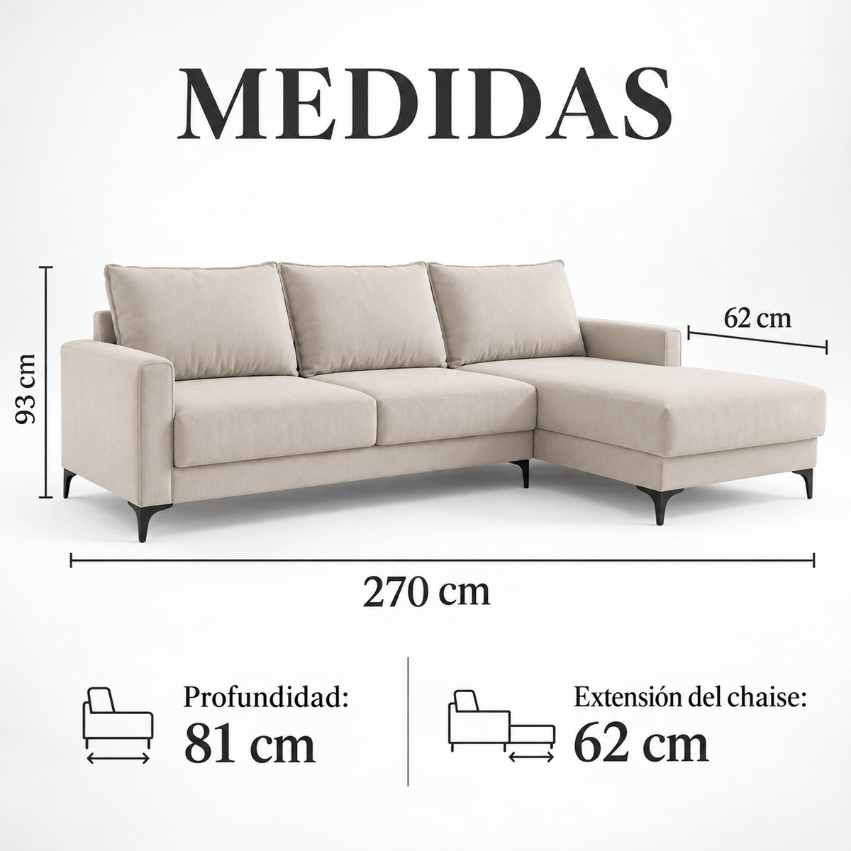 Sofa Arias con Chaise - 270CM