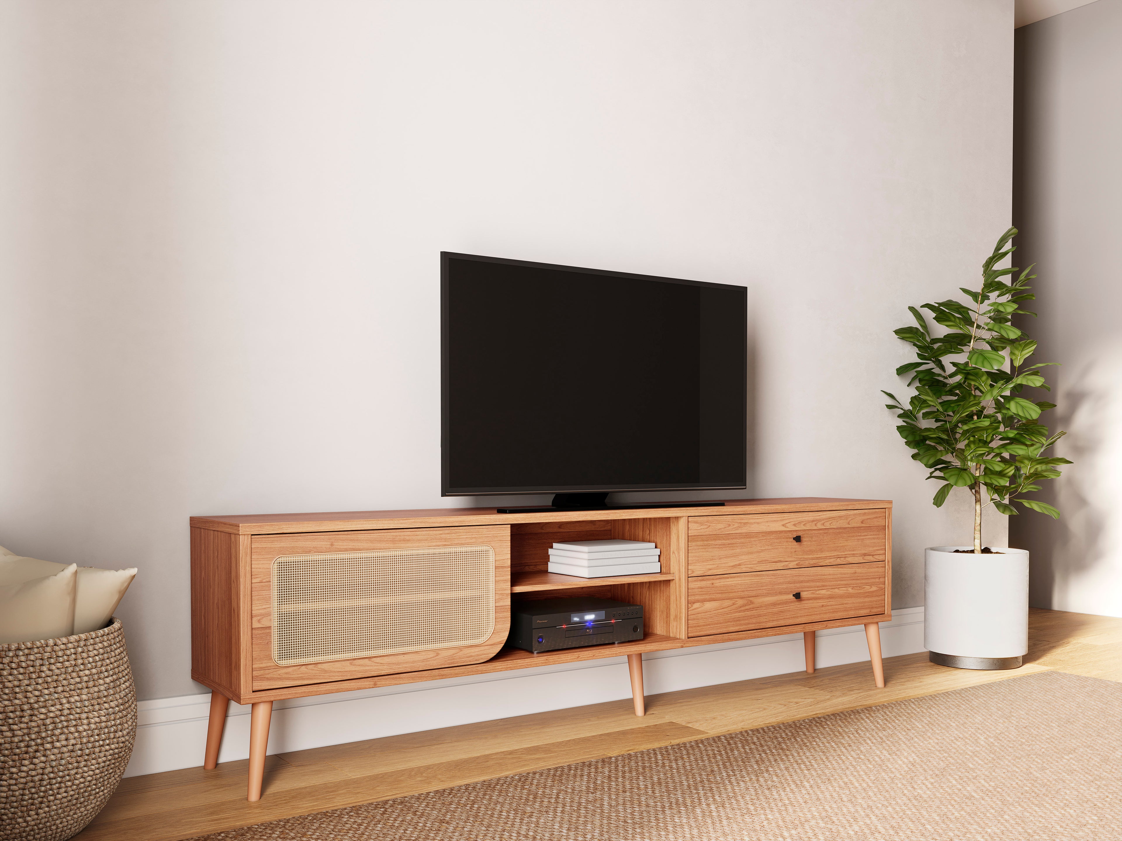 Rack Tv Madrid Ratan Sintetico 220CM 100% MDF C/ 2 Cajones