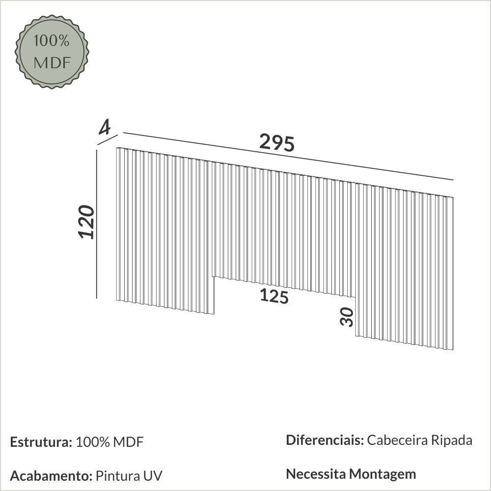Respaldo 3 Metros con Listones de Madera 100% Mdf - Balton Hogar