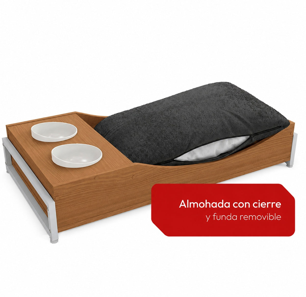 Cama con comedero para mascotas - Linea Industrial